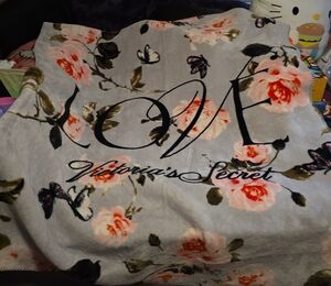 Victoria's Secret Gray Floral Throw Blanket